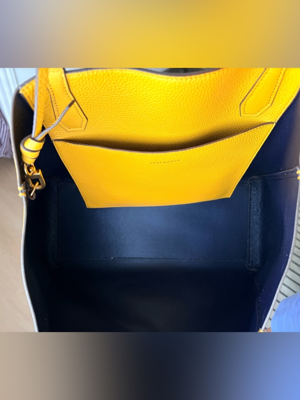 Tory Burch Large Blake Tote - Yellow/Navy - Picture 6 of 8
